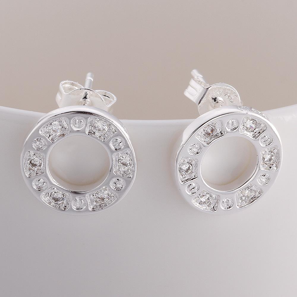 Wholesale Romantic Elegant silver plated white Cubic Zirconia Stone Stud Earring For Women Round Crystal Earrings female Wedding Jewelry  TGSPE077 3