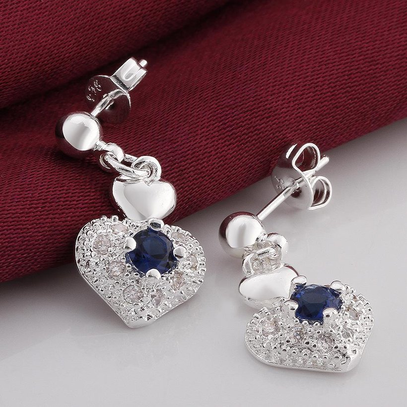 Wholesale Romantic Top Qualit Silver plated Earrings blue heart shape Zircon Geometric Earrings For Girls Lady Party Accessories TGSPE078 0