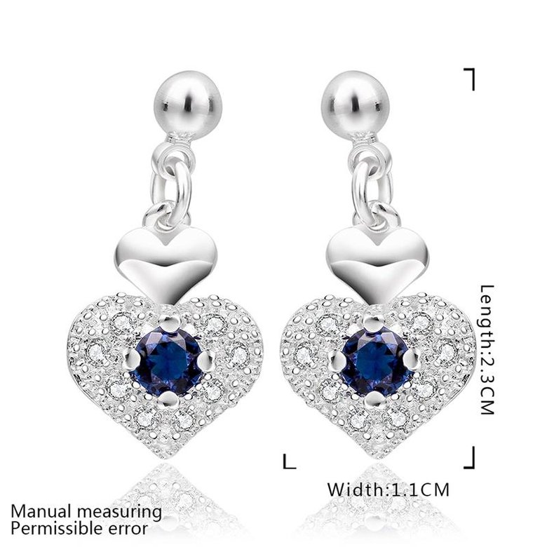Wholesale Romantic Top Qualit Silver plated Earrings blue heart shape Zircon Geometric Earrings For Girls Lady Party Accessories TGSPE078 2