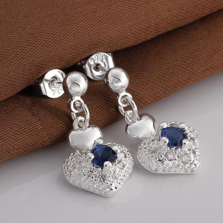 Wholesale Romantic Top Qualit Silver plated Earrings blue heart shape Zircon Geometric Earrings For Girls Lady Party Accessories TGSPE078 3