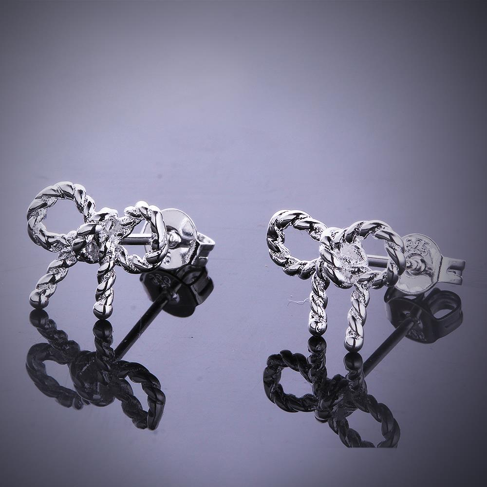 Wholesale Romantic Silver plated Sparkling BowKnot Twisted rope earrings Charm jewelry for Wome Gift TGSPE083 0