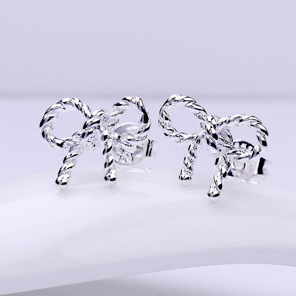 Wholesale Romantic Silver plated Sparkling BowKnot Twisted rope earrings Charm jewelry for Wome Gift TGSPE083 3