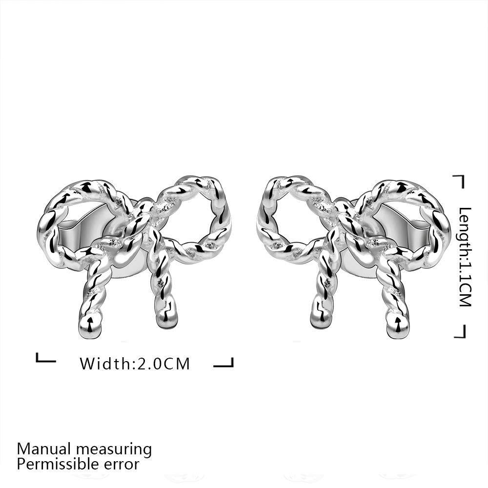 Wholesale Romantic Silver plated Sparkling BowKnot Twisted rope earrings Charm jewelry for Wome Gift TGSPE083 4