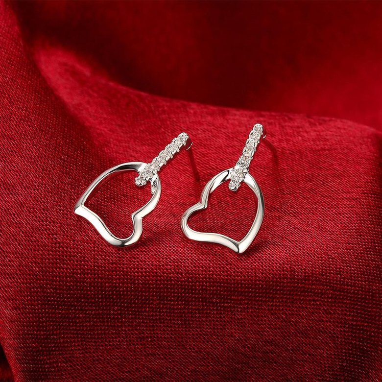 Wholesale Romantic delicate Silver plated Heart Hoop Earrings for Charm Women Wedding Party crystal zircon Fashion Jewelry TGSPE114 1