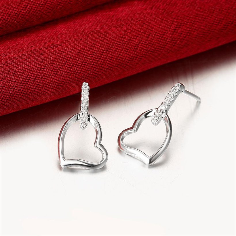 Wholesale Romantic delicate Silver plated Heart Hoop Earrings for Charm Women Wedding Party crystal zircon Fashion Jewelry TGSPE114 2