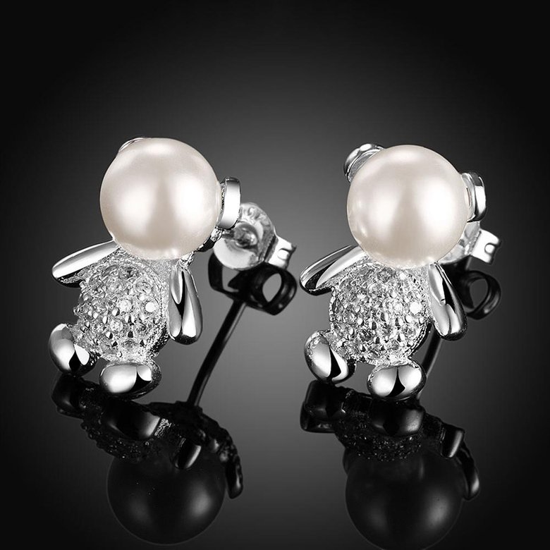 Wholesale Silver plated  Elegant Online Celebrity Ear Stud South Korea Dongdaemun Cute Little Bear Pearl Earring Simple Versatile Ear TGSPE245 1