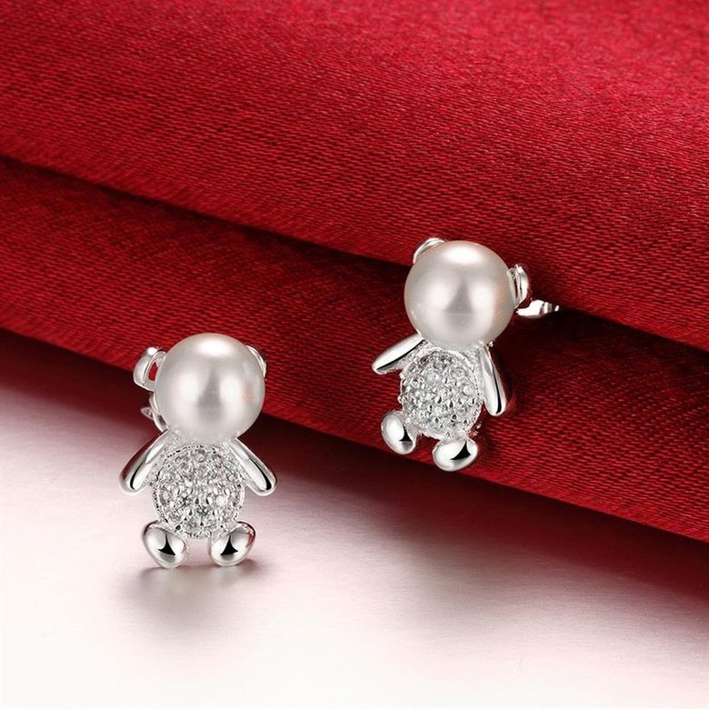 Wholesale Silver plated  Elegant Online Celebrity Ear Stud South Korea Dongdaemun Cute Little Bear Pearl Earring Simple Versatile Ear TGSPE245 2