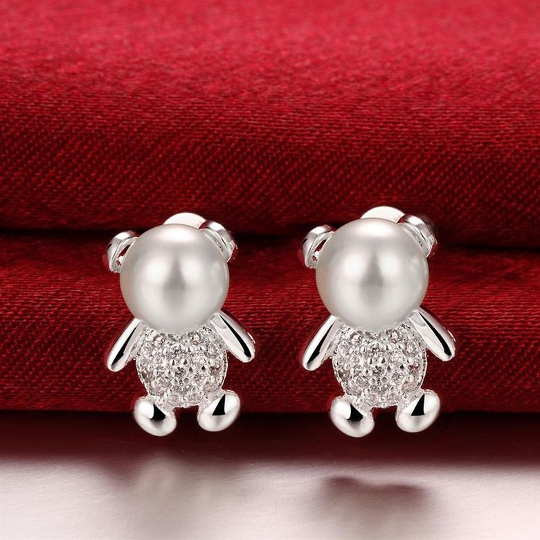 Wholesale Silver plated  Elegant Online Celebrity Ear Stud South Korea Dongdaemun Cute Little Bear Pearl Earring Simple Versatile Ear TGSPE245 4