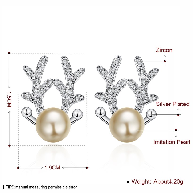 Wholesale Trendy Cute Christmas Deer ELK Animal pearl Silver plated Lady Stud Earrings Jewelry Women Promotion Gift TGSPE242 1