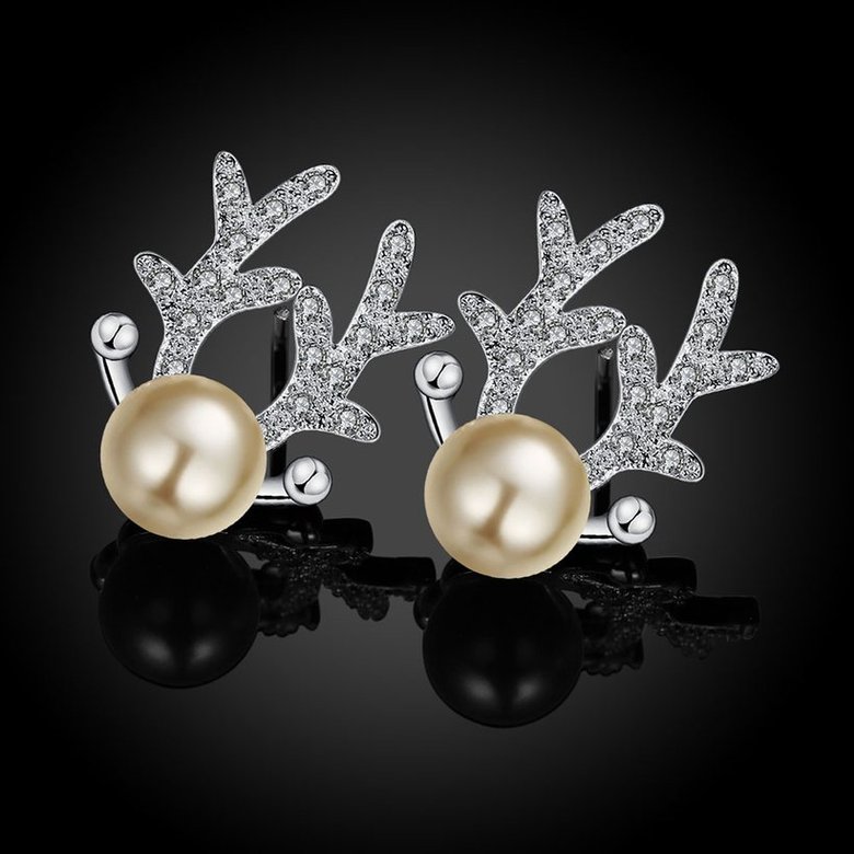 Wholesale Trendy Cute Christmas Deer ELK Animal pearl Silver plated Lady Stud Earrings Jewelry Women Promotion Gift TGSPE242 2