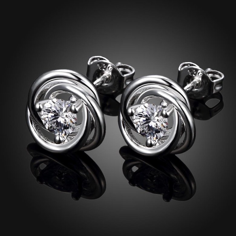 Wholesale Euramerican fashionable Silver plated Stud Earrings For Women Luxury flower Cubic Zirconia Wedding Earring Jewelry Accessory TGSPE213 1