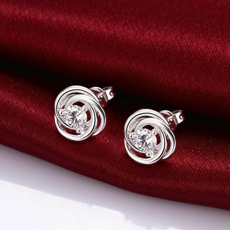 Wholesale Euramerican fashionable Silver plated Stud Earrings For Women Luxury flower Cubic Zirconia Wedding Earring Jewelry Accessory TGSPE213 2