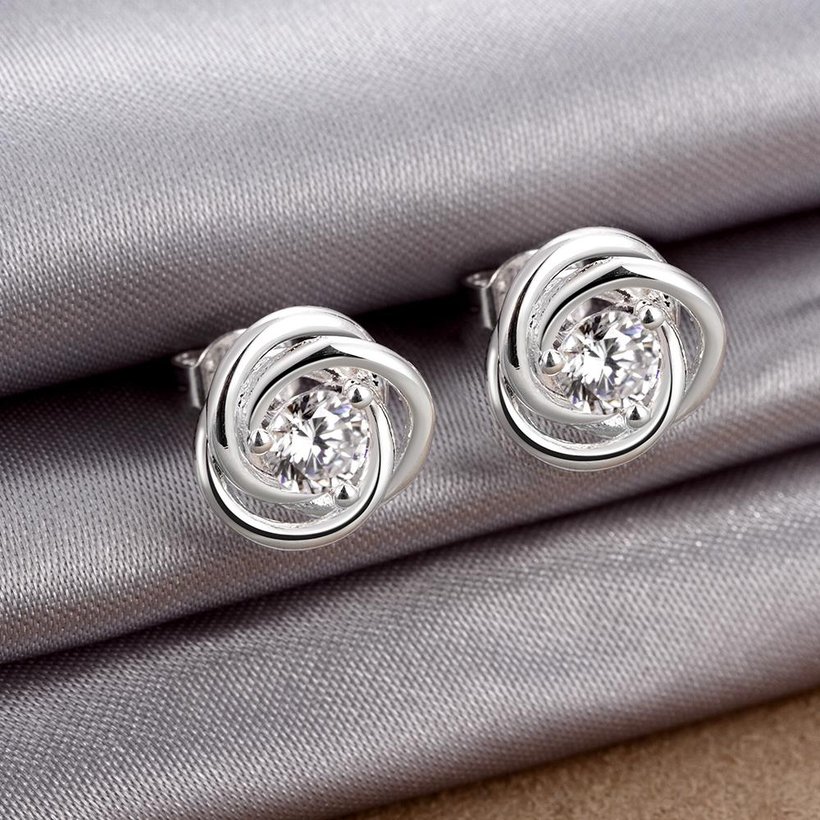 Wholesale Euramerican fashionable Silver plated Stud Earrings For Women Luxury flower Cubic Zirconia Wedding Earring Jewelry Accessory TGSPE213 3