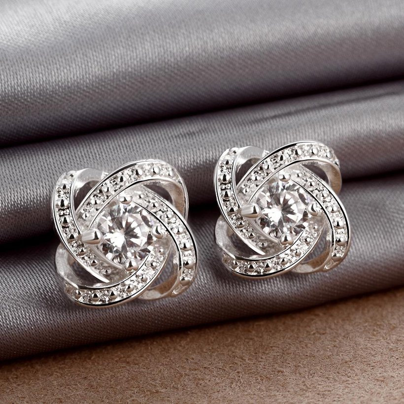 Wholesale Euramerican fashionable Silver plated Stud Earrings For Women Luxury flower white Cubic Zirconia Wedding Jewelry Accessory TGSPE225 3