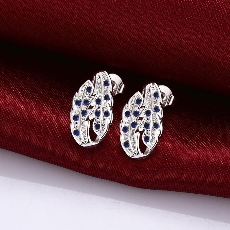 Wholesale Fashion Hollow Silver Color leaf Earrings Trendy blue Rhinestone Crystal Earring Jewelry European style  TGSPE228 0