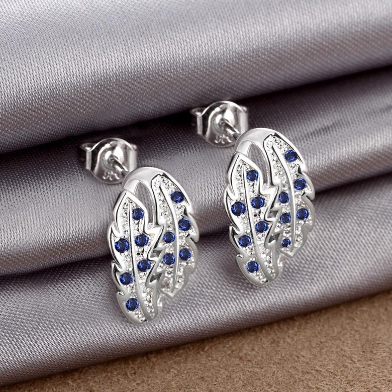 Wholesale Fashion Hollow Silver Color leaf Earrings Trendy blue Rhinestone Crystal Earring Jewelry European style  TGSPE228 1