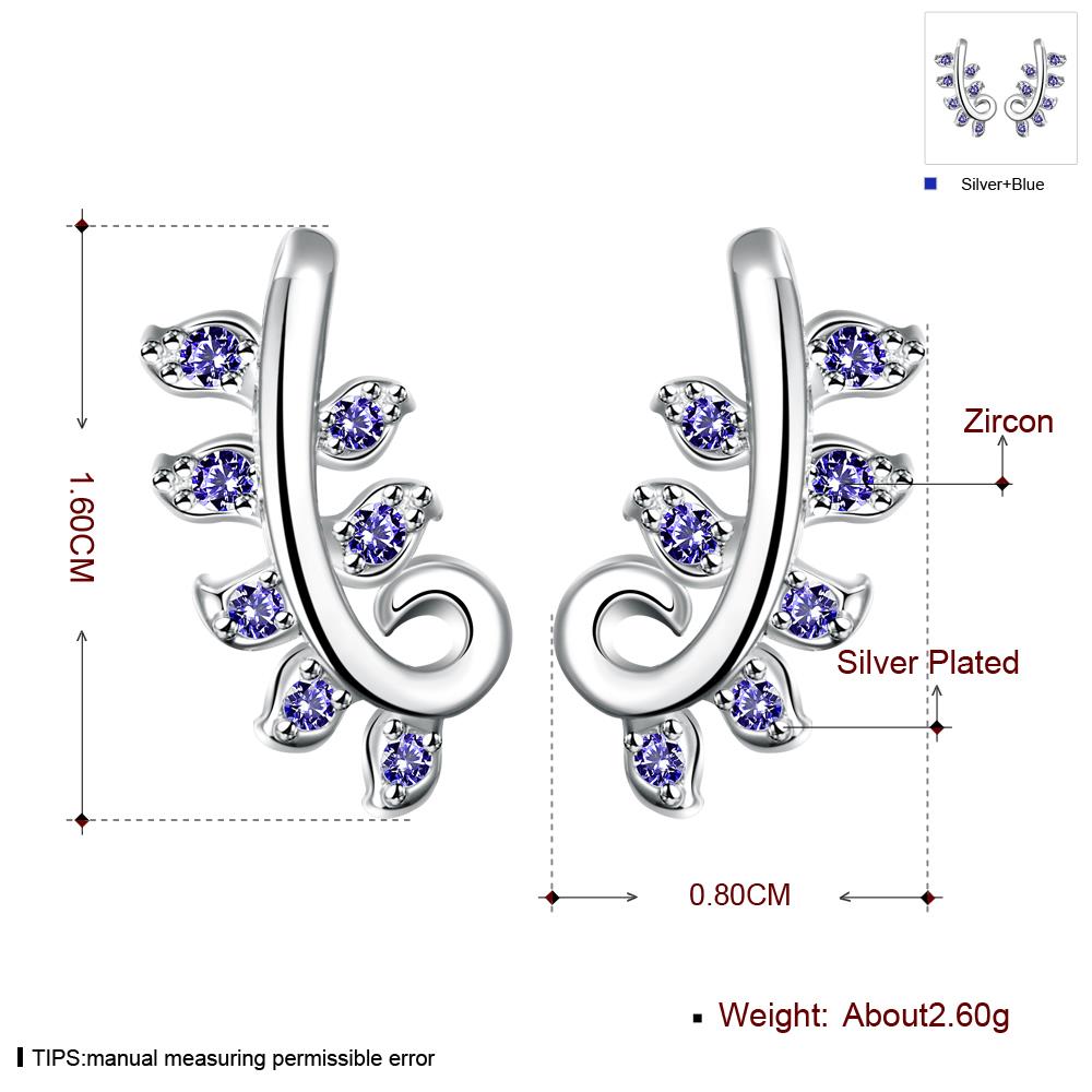 Wholesale European and American style Trendy  Silver plated Spring Leaf Clear CZ Zircon Stud Earrings for Women Jewelry TGSPE230 0