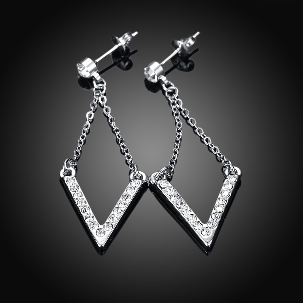 Wholesale Classic Imitation Rhodium Geometric White Crystal Dangle Earring TGGPDE188 1