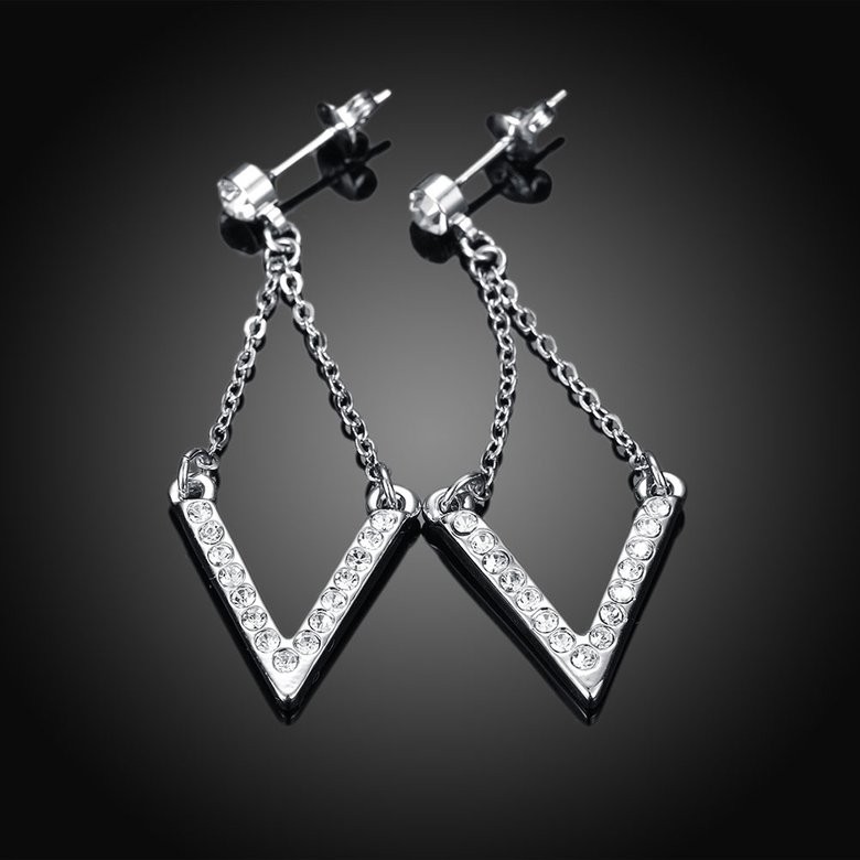 Wholesale Classic Imitation Rhodium Geometric White Crystal Dangle Earring TGGPDE188 1