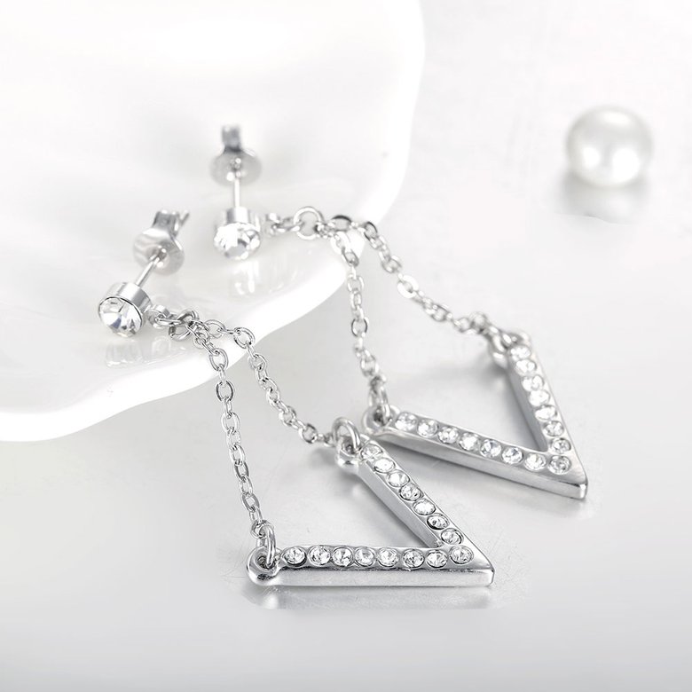 Wholesale Classic Imitation Rhodium Geometric White Crystal Dangle Earring TGGPDE188 3