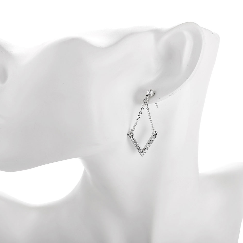 Wholesale Classic Imitation Rhodium Geometric White Crystal Dangle Earring TGGPDE188 4