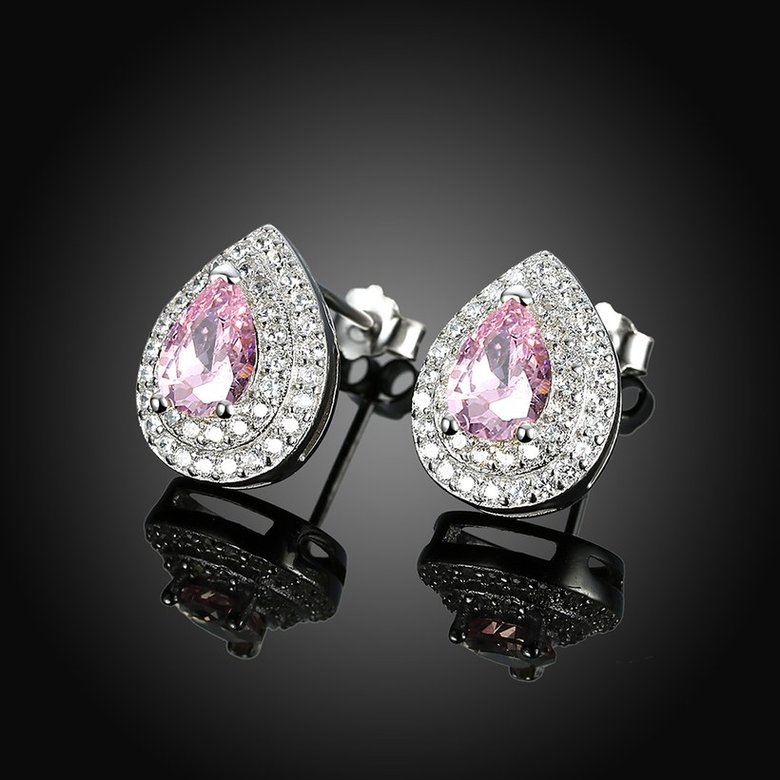 Wholesale Trendy 925 Sterling Silver Water Drop Pink CZ Clip Earring TGSLE135 1