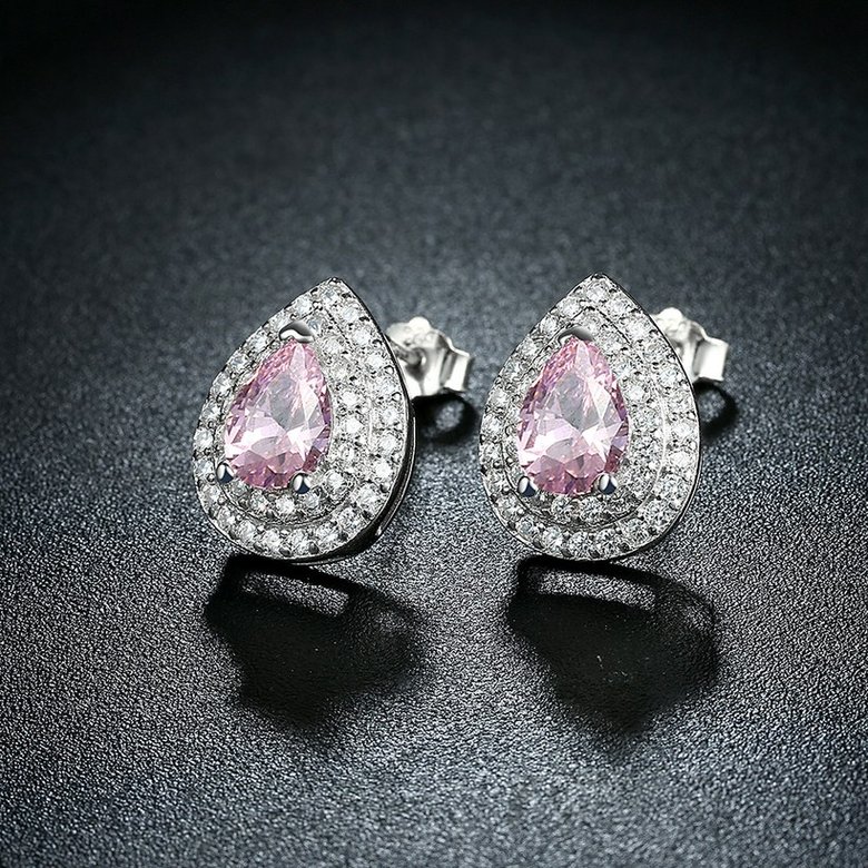 Wholesale Trendy 925 Sterling Silver Water Drop Pink CZ Clip Earring TGSLE135 2