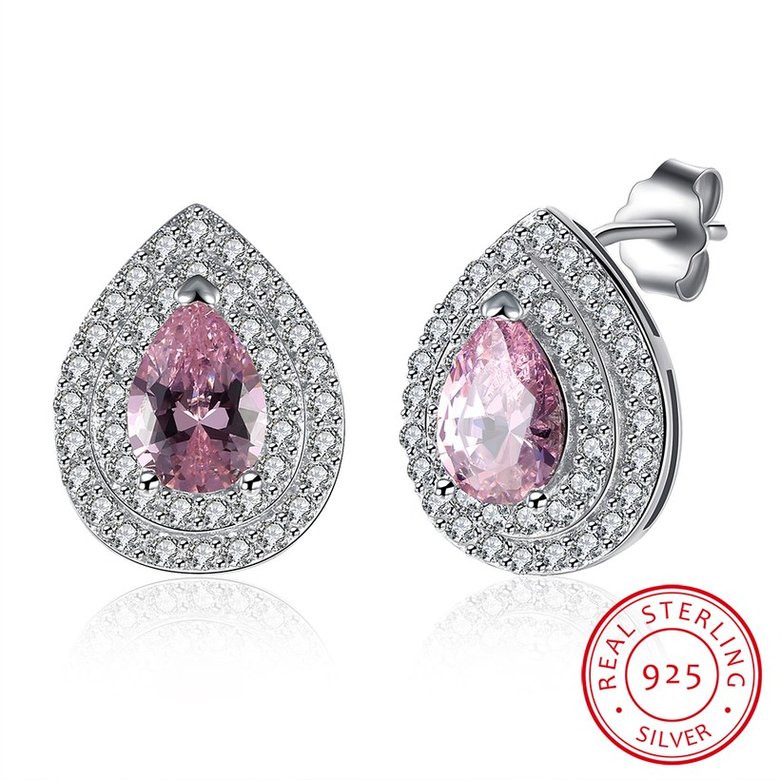 Wholesale Trendy 925 Sterling Silver Water Drop Pink CZ Clip Earring TGSLE135 4