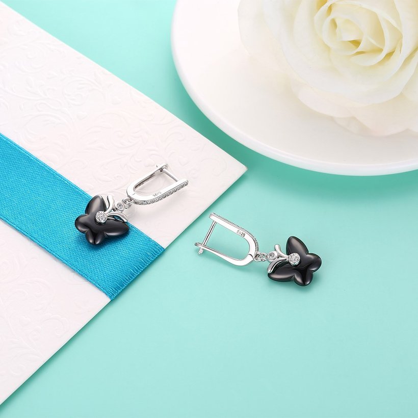 Wholesale Fashion 925 Sterling Silver Black Insect Ceramic Dangle Earring TGSLE170 1