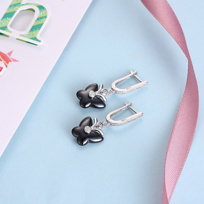 Wholesale Fashion 925 Sterling Silver Black Insect Ceramic Dangle Earring TGSLE170 2
