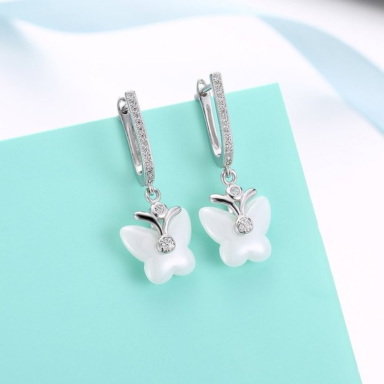 Wholesale Fashion 925 Sterling Silver White Insect Ceramic Dangle Earring TGSLE172 3