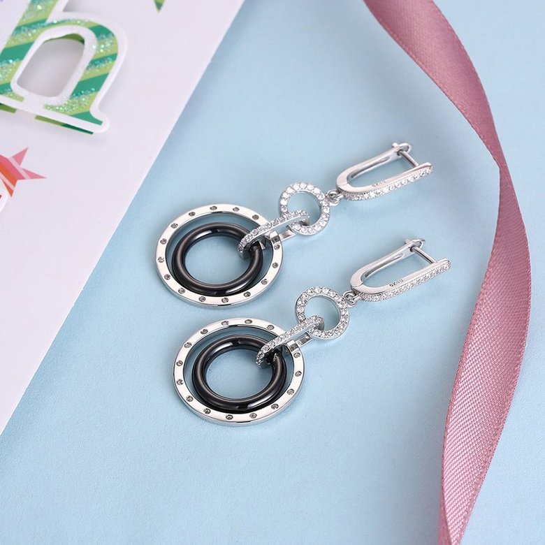 Wholesale Fashion 925 Sterling Silver Blace Round Ceramic Dangle Earring TGSLE174 2