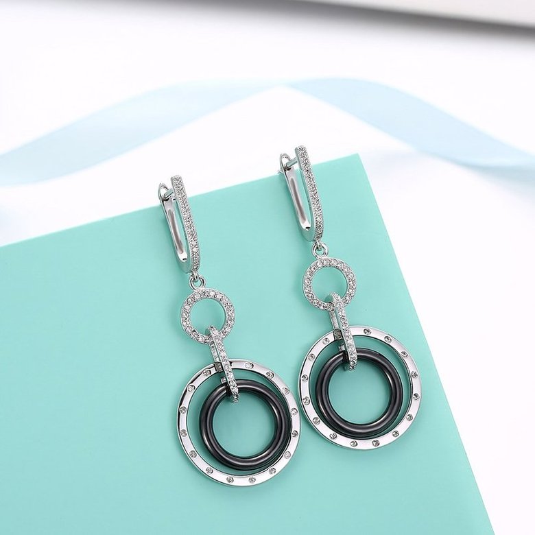 Wholesale Fashion 925 Sterling Silver Blace Round Ceramic Dangle Earring TGSLE174 3