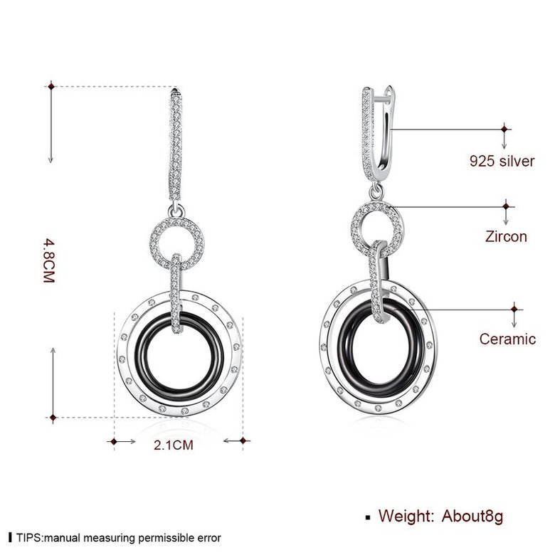 Wholesale Fashion 925 Sterling Silver Blace Round Ceramic Dangle Earring TGSLE174 4