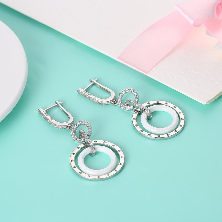 Wholesale Fashion 925 Sterling Silver White Round Ceramic Dangle Earring TGSLE175 2