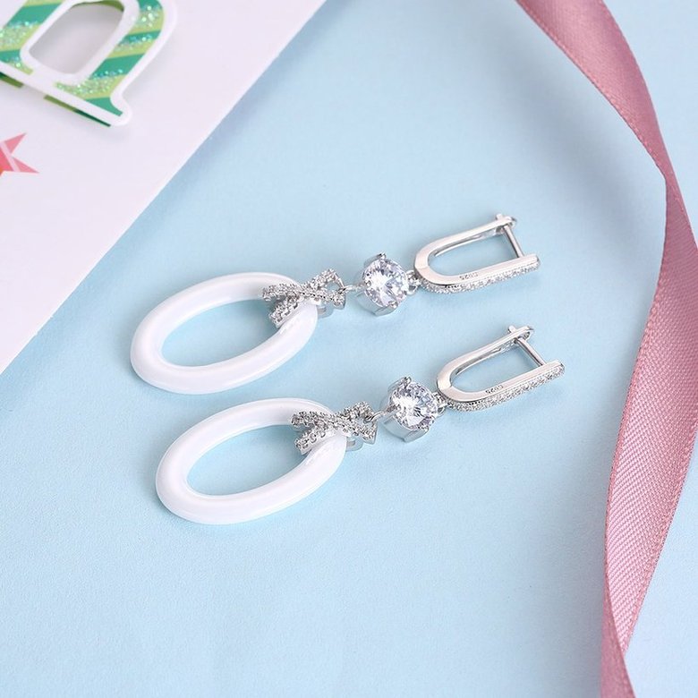 Wholesale Fashion 925 Sterling Silver White Round Ceramic Dangle Earring TGSLE189 2
