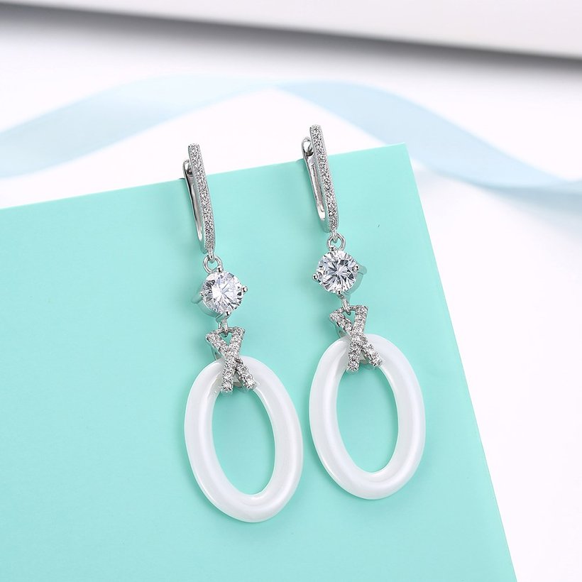 Wholesale Fashion 925 Sterling Silver White Round Ceramic Dangle Earring TGSLE189 3
