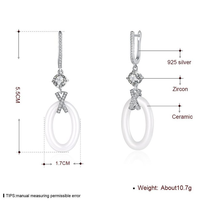 Wholesale Fashion 925 Sterling Silver White Round Ceramic Dangle Earring TGSLE189 4