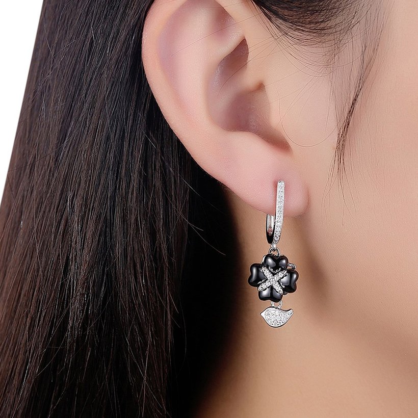 Wholesale Fashion 925 Sterling Silver Black Clover Ceramic Dangle Earring TGSLE211 0