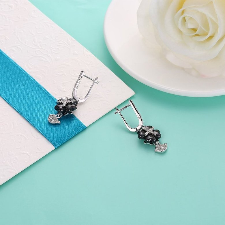 Wholesale Fashion 925 Sterling Silver Black Clover Ceramic Dangle Earring TGSLE211 1