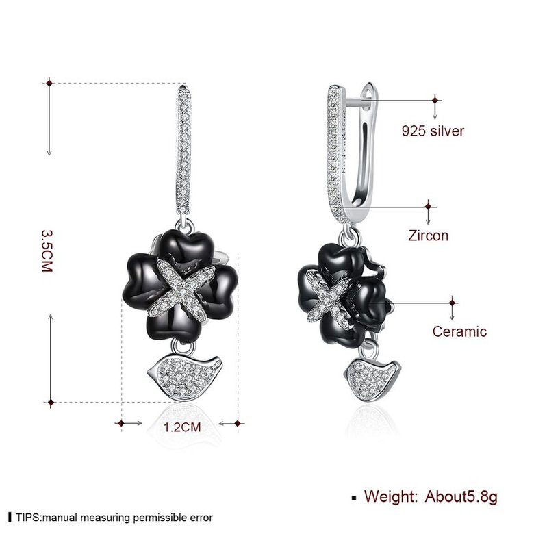 Wholesale Fashion 925 Sterling Silver Black Clover Ceramic Dangle Earring TGSLE211 4