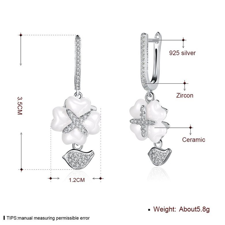 Wholesale Fashion 925 Sterling Silver White Clover Ceramic Dangle Earring TGSLE213 4