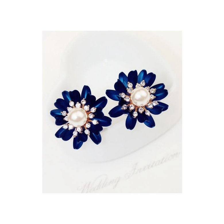 Wholesale 2020 fashion crystal rhinestone stud earrings  noble blue flowers earrings for women jewelry VGE004 1