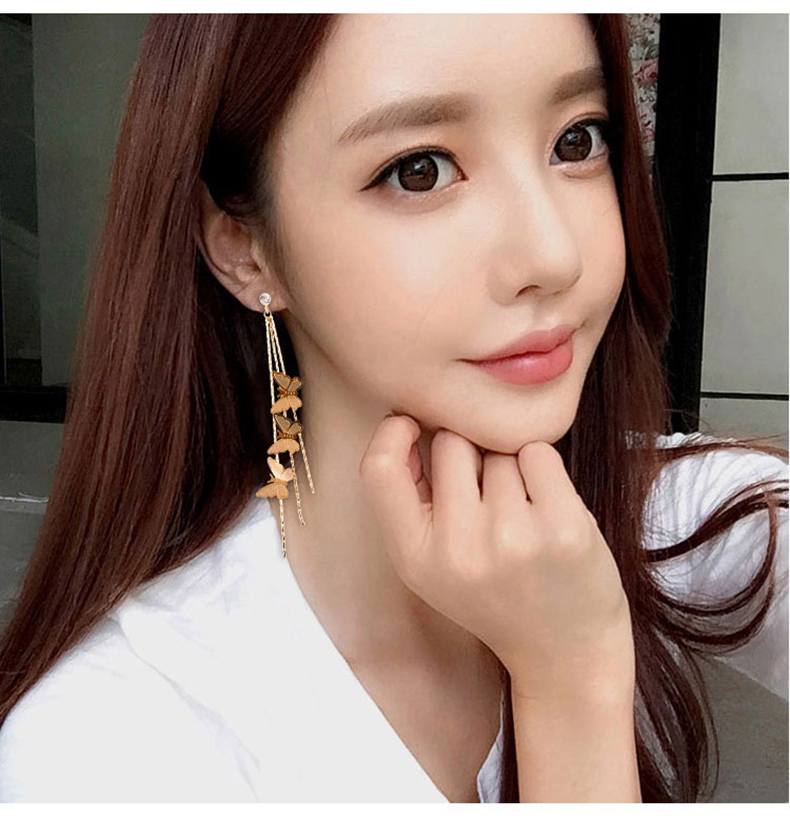 Wholesale Korean Temperament Elegant Long Tassel Earrings Cute Flying Butterfly Pendant Earrings Fashion Wild Female Jewelry Gift For Girl VGE013 4