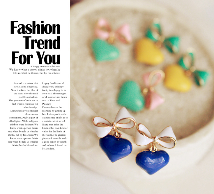 Wholesale Korean Style Bowknot Heart Earrings For Women Fashion Stylish Sweet Cute Stud Earrings Vintage Jewelry   VGE015 1