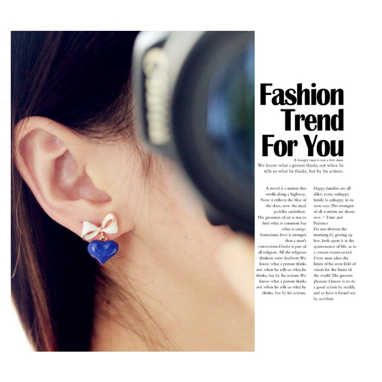 Wholesale Korean Style Bowknot Heart Earrings For Women Fashion Stylish Sweet Cute Stud Earrings Vintage Jewelry   VGE015 2