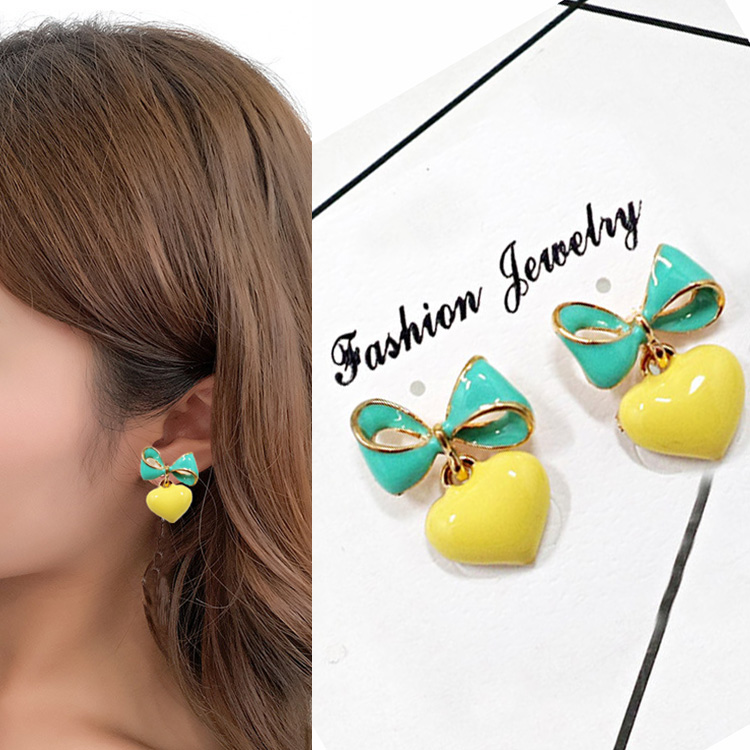Wholesale Korean Style Bowknot Heart Earrings For Women Fashion Stylish Sweet Cute Stud Earrings Vintage Jewelry   VGE015 3