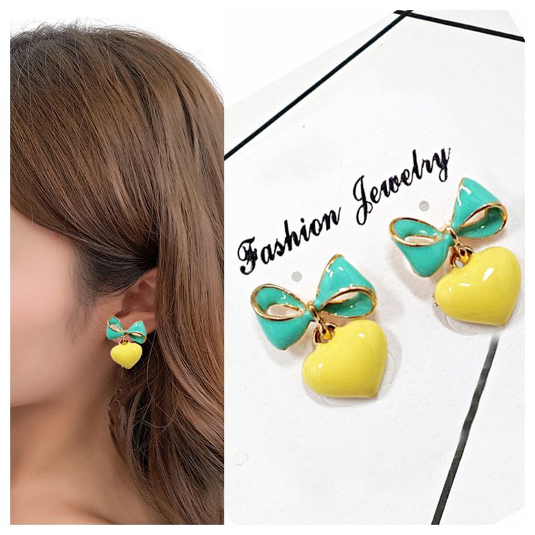 Wholesale Korean Style Bowknot Heart Earrings For Women Fashion Stylish Sweet Cute Stud Earrings Vintage Jewelry   VGE015 3