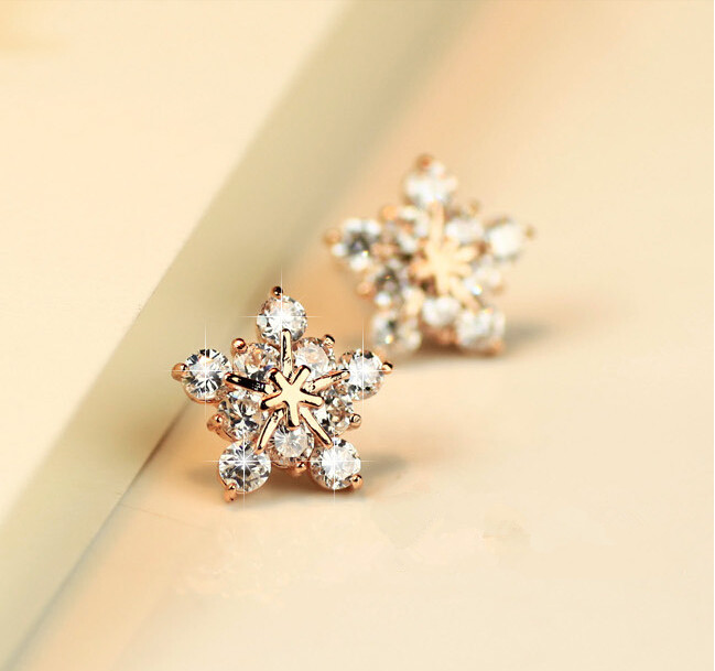 Wholesale Exaggerated Korean Style Romantic Snow Flower Stud Earrings For Elegant 925 Silver Zirconia Stone Earring Jewelry VGE027 2