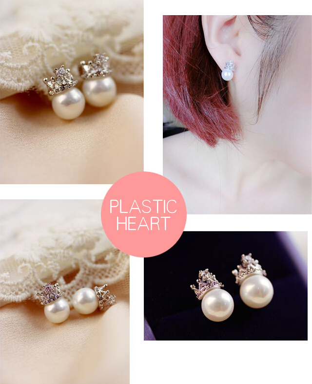 Wholesale High Quality Fashion Jewelry Gold Color Crown Crystal Stud Earrings Sweet Romantic Pearl Stud Earrings For Women VGE032 0